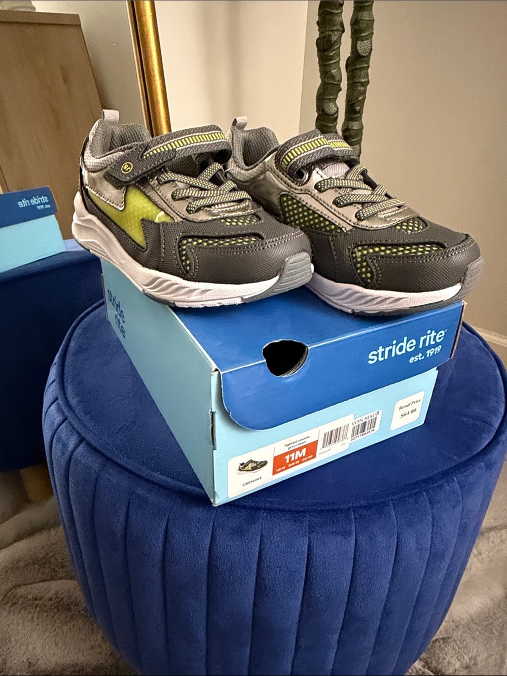 Stride Rite Kids Lighted Cosmic Gray and Lime Sneakers